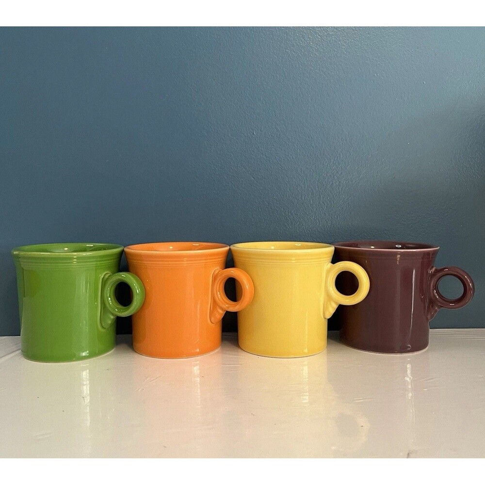 Fiesta Ware Mugs Lot 4 Discontin Colors OโRing Heather/Shamrock/Tangerine/Sunflo